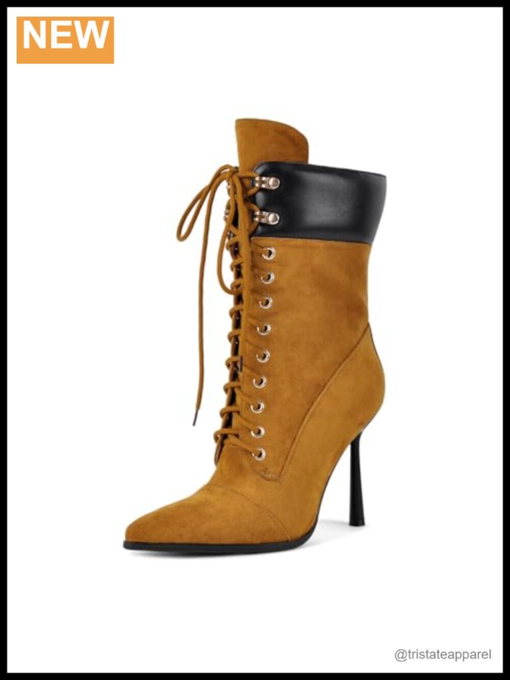 Faux Suede Lace Up Ankle Boots Pointed Toe Stiletto Heels